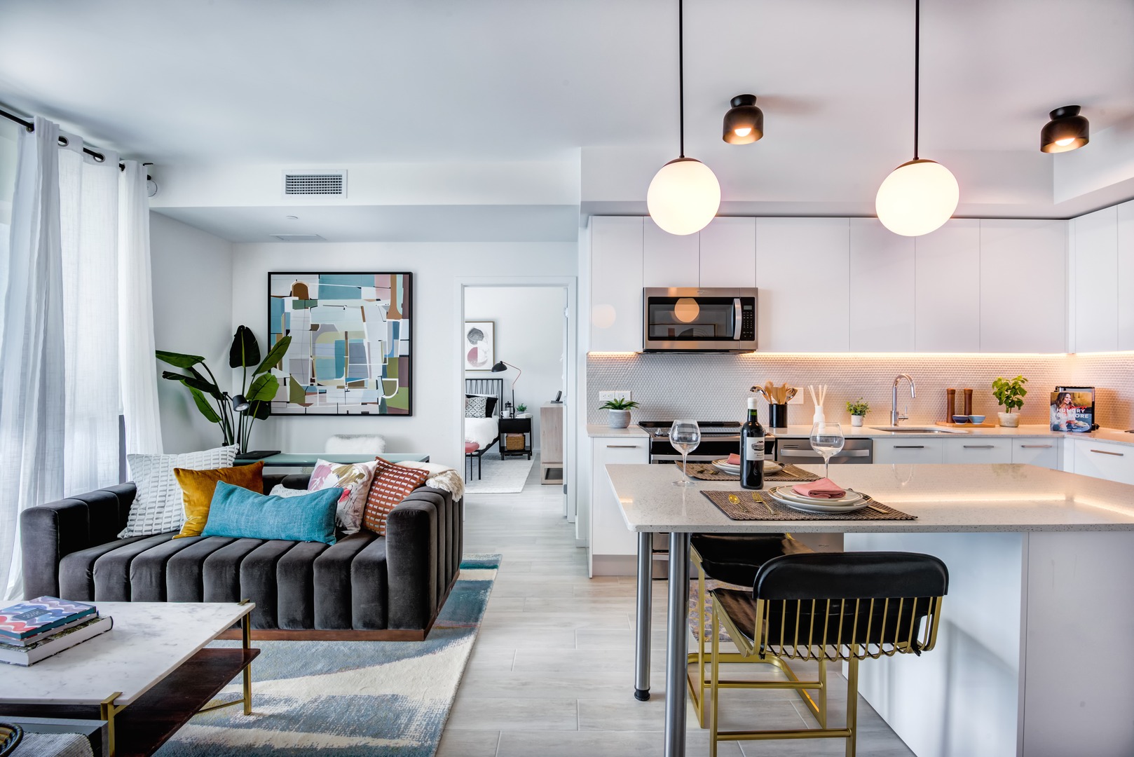 A living room in one of Gio Midtown's luxury apartments in Miami