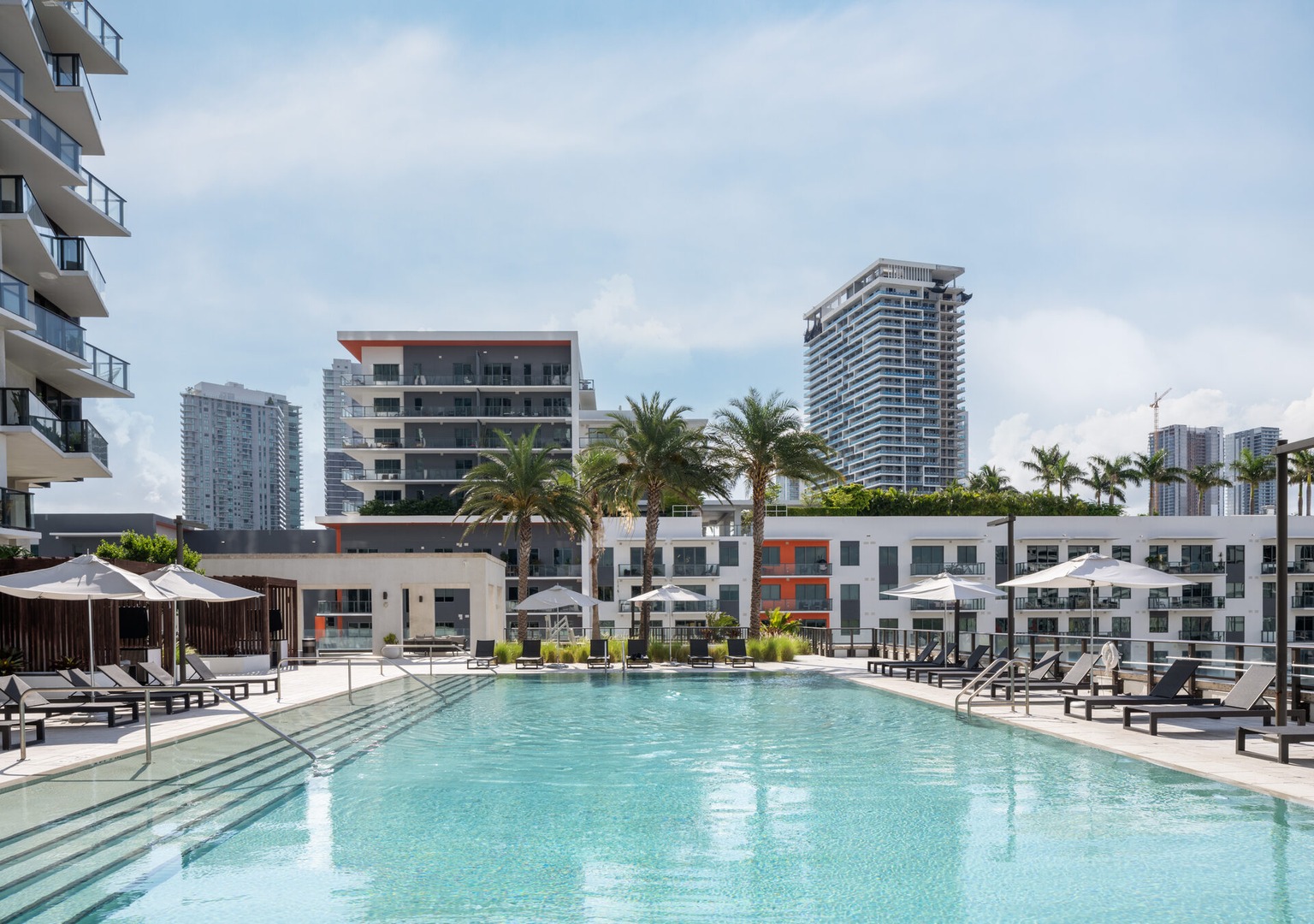 The pool at Gio Midtown's luxury apartments in Miami